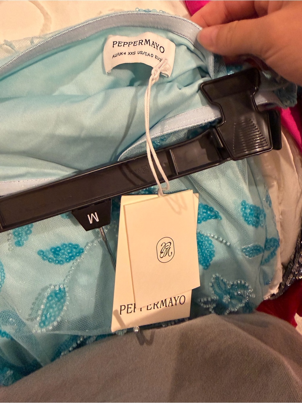 Peppermayo Strapless Floral Appliqué Mini Dress in Sky Blue - Picture 4 of 4